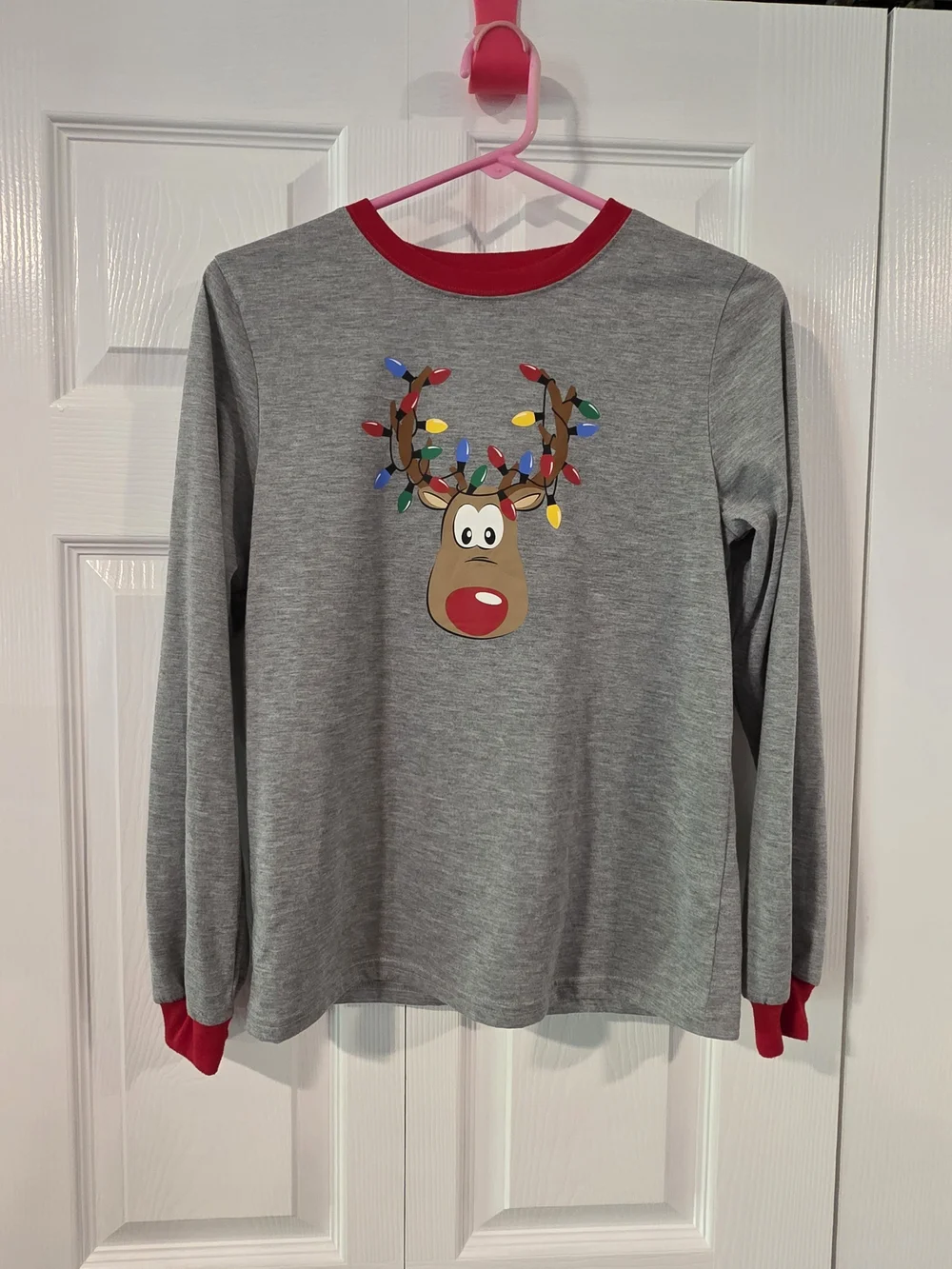 Kids Grey & Red Reindeer Light-Print Pajama Set
